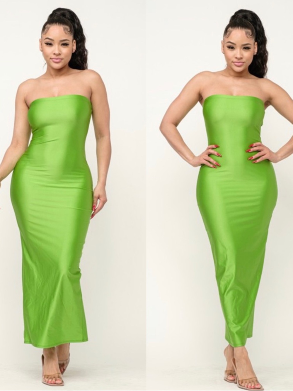 Strapless Bodycon Maxi Dress in Lime Green